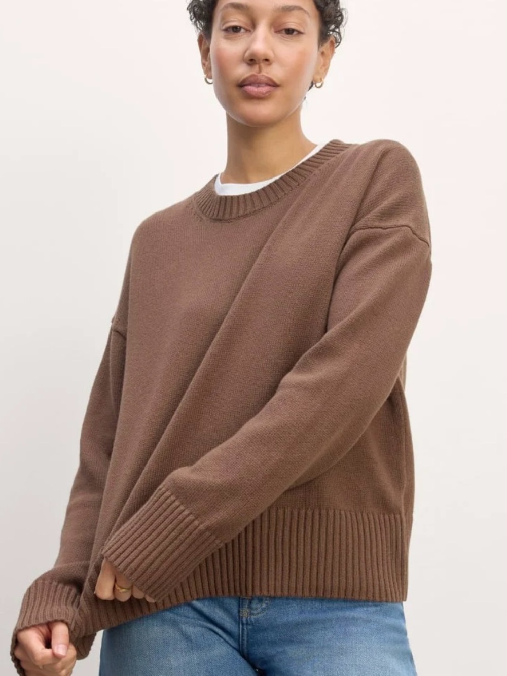 Everlane Everyday Cotton Boxy Sweater in Cocoa
